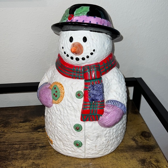Large Snowman “Let It Snow!” Porcelain Cookie Jar - Picture 1 of 7